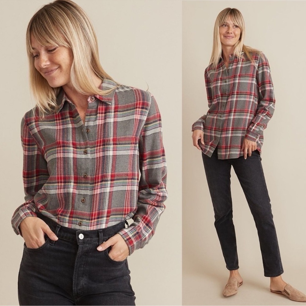 NEW Marine Layer Viola Relaxed Shirt in Rainbow Plaid Sz XS